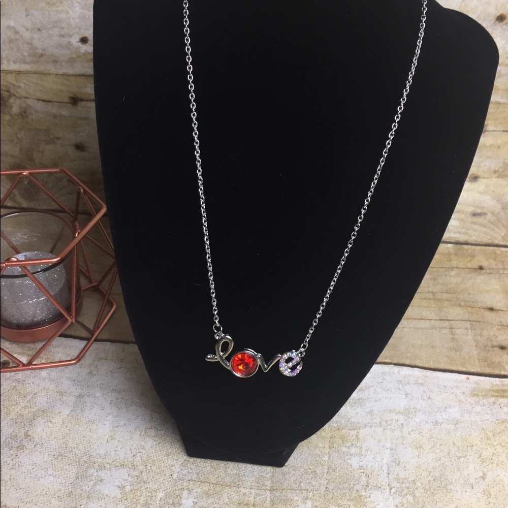Love Crystal Rhinestone Silver Necklace